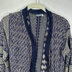 Earthbound Trading Co Navy Blue Cream Geometric Knit Longline Cardigan Large